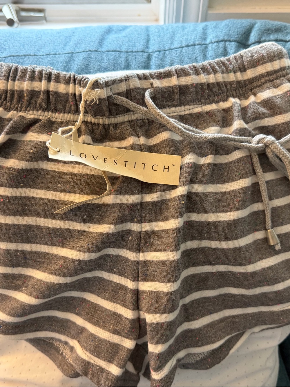 lovestitch Gray & White Striped Drawstring Shorts